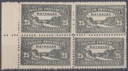 LOC-94 CUBA REPUBLICA. 1903. LOCAL REVENUE MATANZAS. 25c PERFORATED BLOCK 4. ORIGINAL GUM. - Strafport