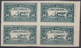 LOC-97 CUBA REPUBLICA. 1903. LOCAL REVENUE MATANZAS. 50c IMPERFORATED BLOCK 4. NO GUM. - Segnatasse