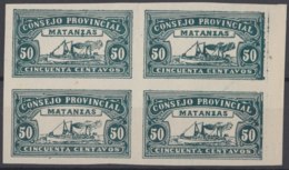 LOC-97 CUBA REPUBLICA. 1903. LOCAL REVENUE MATANZAS. 50c IMPERFORATED BLOCK 4. NO GUM. - Timbres-taxe