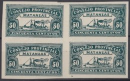 LOC-98 CUBA REPUBLICA. 1903. LOCAL REVENUE MATANZAS. 50c IMPERFORATED BLOCK 4. NO GUM. - Timbres-taxe