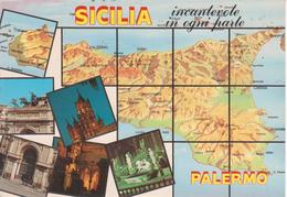 SICILIA - VEDUTINE MULTIVUES - CARTINA FISICA SICILIA - VIAGGIATA 1993 - Zonder Classificatie
