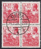 GERMANIA DDR - 1953 - Quartina Di Yvert 130, Obliterati, 40 P., Rosso Carminio - Piano Quinquennale, Prima Tiratura. - Used Stamps