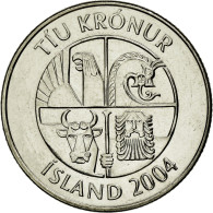 Monnaie, Iceland, 10 Kronur, 2004, TTB, Nickel Plated Steel, KM:29.1a - IJsland