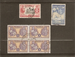 TONGA 1951 VALUES SG 96, 98, 100 X 4 FINE USED Cat £16 - Tonga (...-1970)