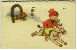 CASTELLI SIGNED 1930s POSTCARD -  KID WITH DOG AND HORSE /TOY - N.37-12 (BG79) - Castelli