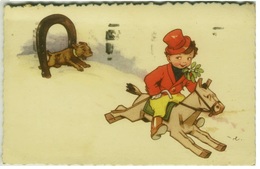 Delcampe - CASTELLI SIGNED 1930s POSTCARD -  KID WITH DOG AND HORSE /TOY - N.37-12 (BG79) - Castelli