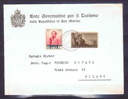 V6112 SAN MARINO 1948 Lavoro 5 L. + Complementare Su Busta Da San Marino 23.12.50 A Milano Contenente Auguri Filatelici - Briefe U. Dokumente