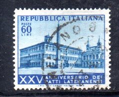 XP2498 - REPUBBLICA 1954 , 60 Lire N. 734 Usato. Patti Lateranensi .Filigrana Lettere - Varietà E Curiosità