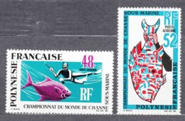 French Polynesia Polinesie 1969 Underwater Fishing Mi#94-95 Yvert#PA 29-30 Mint Never Hinged - Nuovi