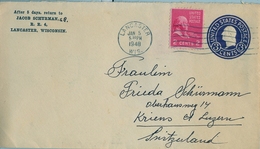 1948 , ESTADOS UNIDOS , SOBRE ENTERO POSTAL CIRCULADO , LANCASTER - LUZERNA - 1941-60