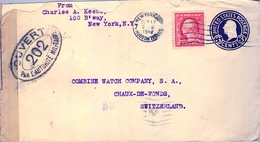 1916 , ESTADOS UNIDOS , SOBRE ENTERO POSTAL CIRCULADO , NUEVA YORK , HUDSON TERM . - CHAUX DE FONDS , LLEGADA , CENSURAS - 1901-20