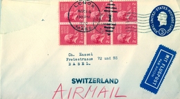 1952 , ESTADOS UNIDOS , SOBRE ENTERO POSTAL CIRCULADO , LENOX - BASILEA , CORREO AÉREO - 1941-60