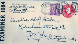 1941 , ESTADOS UNIDOS , SOBRE ENTERO POSTAL  CIRCULADO, NORTHAMPTON - ZÜRICH , CENSURA - 1941-60