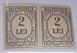 ERROR Revenue Stamps  ROMANIA 1929-31 Taxa De Plata ,2 LEI, BROKEN "2", WORDS GLUED  UNITED A&N - Plaatfouten En Curiosa