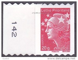 France Adhésif ** N°  599 Au Modèle 4572 - Marianne De Beaujard - Roulette Tvp Rouge N° Au Verso à Gauche - Ungebraucht
