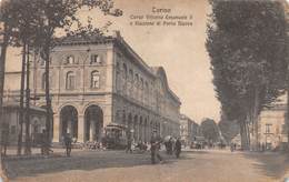 0766  "TORINO - CORSO VITT. EMANUELE II E STAZIONE PORTA NUOVA" ANIMATA, TRAMWAY NR. 5, CARROZZE. CART  SPED 1917 - Stazione Porta Nuova