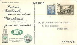 ANDORE - MARCOPHILIE - CARTE "LA MAISON DES VALLEES" -  DEUX TIMBRES N° 119 & 122 - Storia Postale