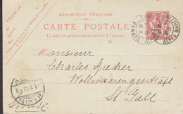France Postal Stationery Ganzsache Entier Mouchon CANNES Alpes Maritime 1903 ST. GALLEN Switzerland (2 Scans) - Enveloppes Types Et TSC (avant 1995)