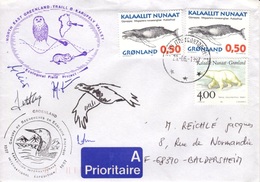 GROENLAND GRØNLAND 253 267 Lettre Signée GREA Ecological Field Expédition Karupelv Valley 1997 Hibou Owl Eule Polar ● - Poststempel