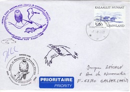 GROENLAND GRØNLAND 342 Lettre Signée GREA Ecological Field Expédition Karupelv Valley 2002 Hibou Owl Eule Polar Pôle - Poststempel