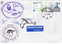 GROENLAND GRØNLAND 367 395 Lettre Signée GREA Ecological Field Expédition Karupelv Valley 2004 Hibou Owl Eule Polar Pôle - Postmarks