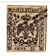 ASI38 - MODENA 1852 , 25 Cent  N. 4  Usato . Firma E. Diena - Modène