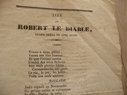 XIXème  Papier Chiffon  Paroles Airs Robert Le Diable  Opéra XIXème - Andere & Zonder Classificatie