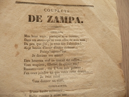 XIXème  Papier Chiffon  Paroles Couplets De Zampa  XIXème - Altri & Non Classificati