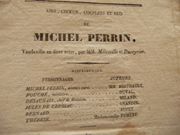 XIXème  Papier Chiffon  Paroles Airs Couplets Et Duo De Michel Perrin Vaudeville Mélesville Duveyrier  XIXème - Other & Unclassified