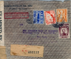 1942 , PERÚ , SOBRE CERTIFICADO DEL BANCO POPULAR DEL PERÚ , PIURA - NUEVA YORK , CENSURAS , TRÁNSITOS , LLEGADA - Pérou