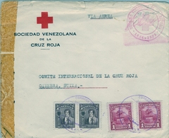 1944 , VENEZUELA , SOBRE DE LA SOCIEDAD VENEZOLANA DE LA CRUZ ROJA , CIRCULADO POR VIA AÉREA , CARACAS - GINEBRA - Venezuela