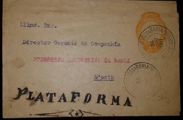 O) 1911 BRAZIL, POSTAL STATIONERY ENVELOPE LIBERTY HEAD 40 REIS ORANGE FROM BAHIA - PLATAFORMA - PLATFORM, XF - Postal Stationery