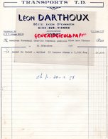 87 - AIXE SUR VIENNE - RARE FACTURE LEON DARTHOUX - TRANSPORTS T.D. - RUE DES FOSSES -1957 - Verkehr & Transport