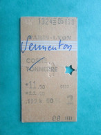 ANCIEN TICKET SNCF Métro PARIS - 2° Classe - GARE PARIS - LYON - Vermenton - 1969 - TBE - Mundo