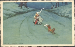 CPA SIGNED ILLUSTRATIONS, CASTELLI- CHILDRENS GET A LETTER FROM A DOG, WINTER LANDSCAPE - Castelli