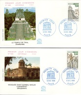 FRANCE Service  91 à 92 FDC Premier Jour UNESCO Temple De Tikal Guatemala Mosquée Bagerhat Bangladesh 1986 1 - Lettres & Documents