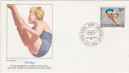 WATER SPORTS DIVING PLONGÉE OLYMPIC GAMES OLYMPISCHE SPIELE JEUX OLYMPIQUES 1984 LOS ANGELES - YUGOSLAVIA FDC - Immersione