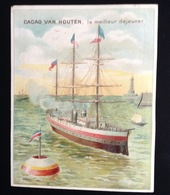 Van Houten Weesp Hollande Jolie Chromo Marine Navigation Bateau Paquebot Trois Mats Port Phare - Van Houten