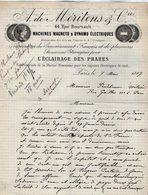 VP14.206 Lettre - Machines Magneto & Dynamo Electriques,Eclairage Des Phares A. De MERITENS & Cie à PARIS Rue Boursault - Electricidad & Gas