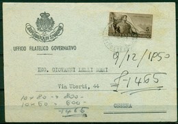 V6735 SAN MARINO 1950 Cartoncino Stampe Affrancato Con Lavoro 5 L. Isolato Per Cesena (annullo Non Decifrato, L'anno ) - Storia Postale