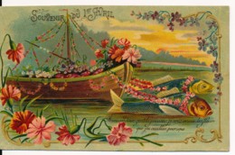 CPA 1er Avril Poissons Tirant Un Bateau Fleuri, Belle Carte Gaufrée - Erster April