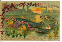 CPA 1er Avril Famille De Poissons Belle Carte Gaufrée - Erster April