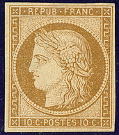 * No 1, Bistre Jaune, Nuance Foncée, Forte Trace De Charnière Mais Très Frais Et TB. - R - 1849-1850 Cérès