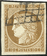 No 1c, Bistre-verdâtre Foncé, Très Belle Nuance, Obl Grille, Jolie Pièce. - TB. - R - 1849-1850 Ceres