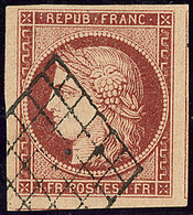 No 6B, Carmin Brun, Deux Voisins, Obl Grille, Superbe. - R - 1849-1850 Cérès