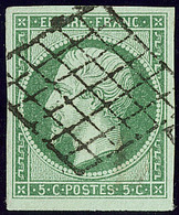 No 12c, Vert Foncé Sur Vert, Obl Grille, Jolie Pièce. - TB - 1853-1860 Napoleon III
