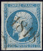 No 14B, Bleu, Obl Cachet D'essai Gc 1818 Délié De Lyon, Belle Frappe. - TB (cote Maury) - 1853-1860 Napoleon III