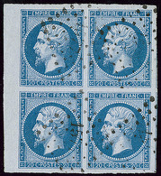 No 14Bc, Bleu Sur Azuré, Bloc De Quatre Bdf + Deux Voisins, Obl Pc, Jolie Pièce. - TB (cote Maury) - 1853-1860 Napoleon III