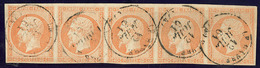 No 16, Bande De Cinq Obl Cad Le Havre Juil 61. - TB - 1853-1860 Napoleon III