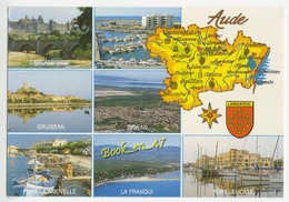 {79264} 11 Aude , Carte Et Multivues ; Carcassonne , Gruissan , Port La Nouvelle , Sigean , Narbonne Plage , La Franqui - Cartes Géographiques